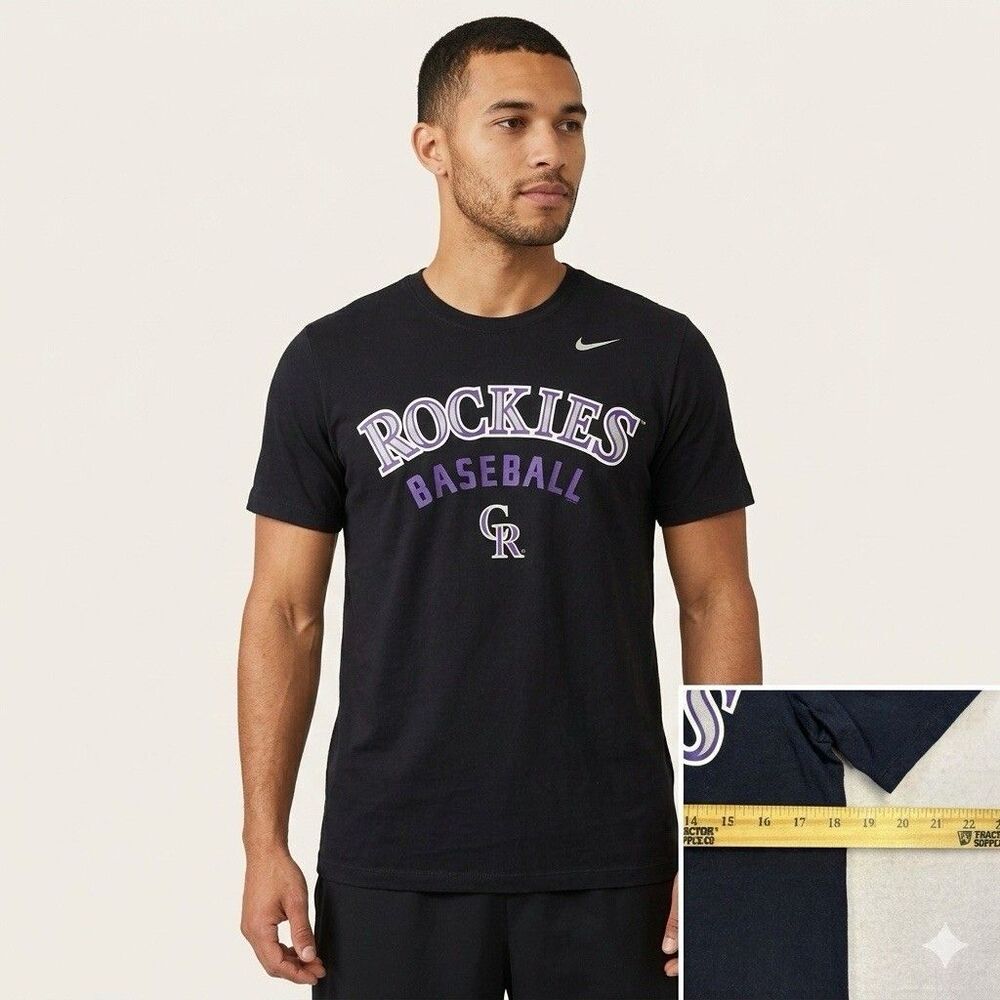 Nike Colorado Rockies Baseball Shirt Mens Small Black Crew Neck MLB Graphic Tee